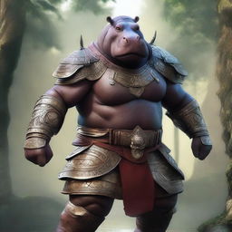 Create an image of a humanoid hippo warrior