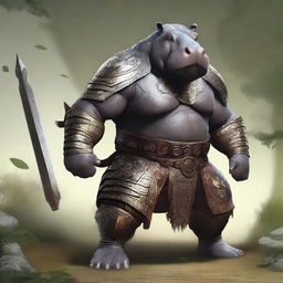 Create an image of a humanoid hippo warrior