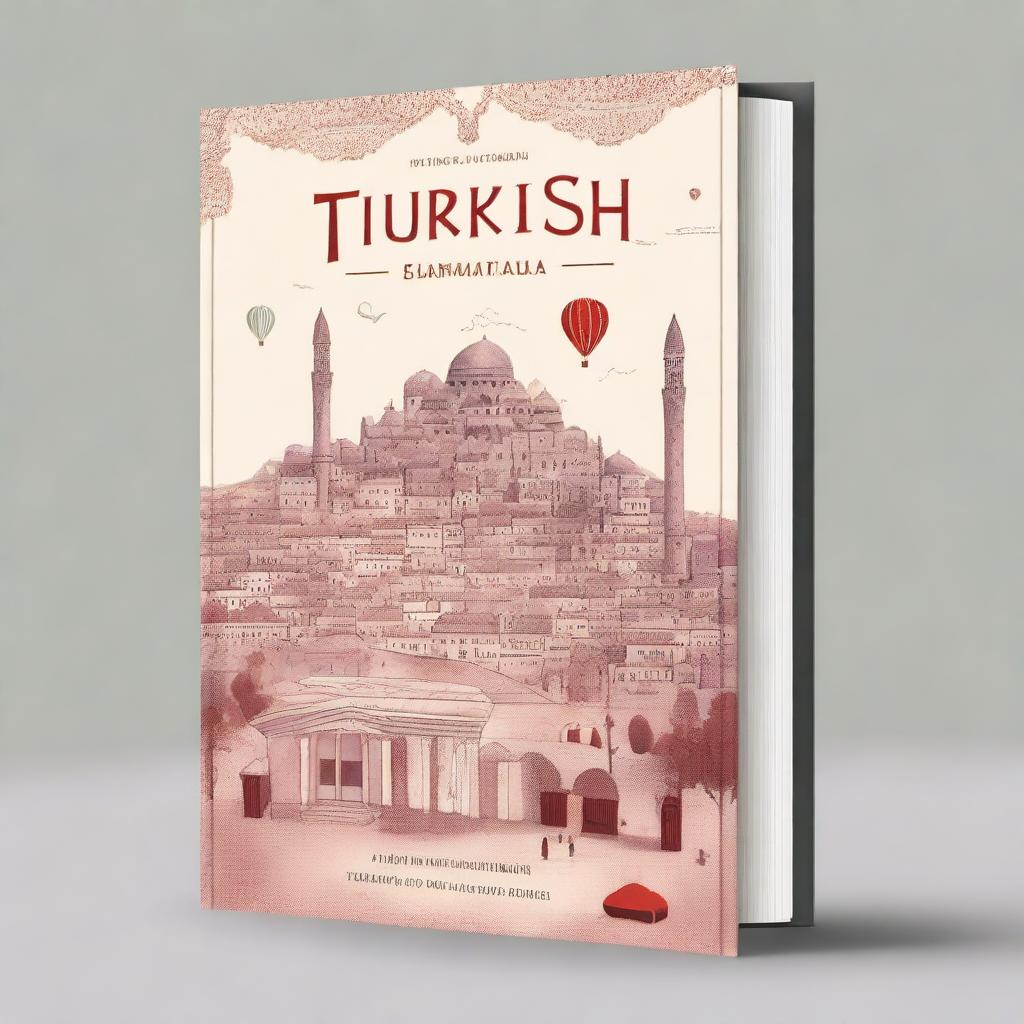 Design a Turkish ebook cover that features various famous Turkish attractions, such as Cappadocia, Pamukkale, and Ephesus