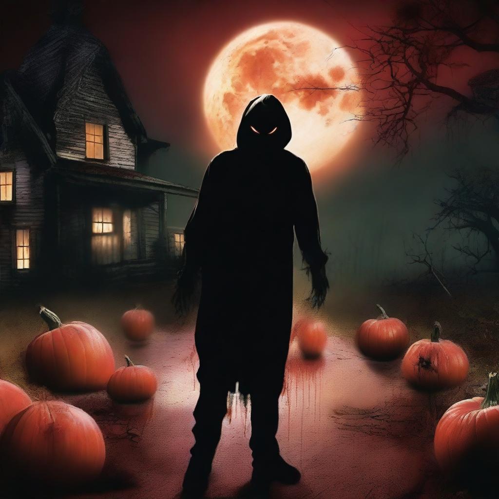 A terrifying October horror scene featuring a screaming figure and an evil, bloody pumpkin