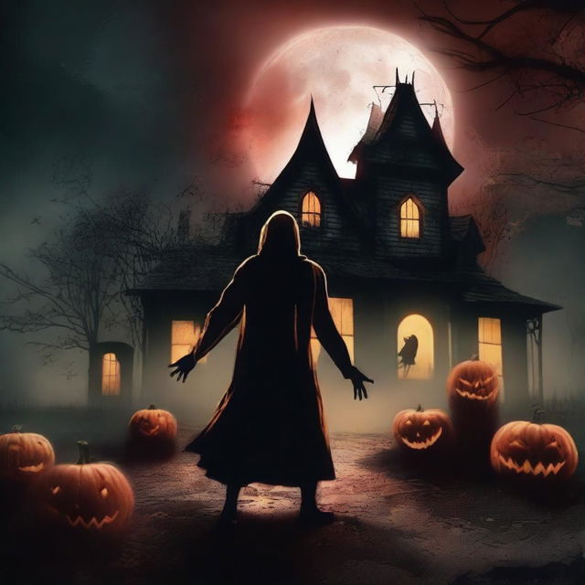 A terrifying October horror scene featuring a screaming figure and an evil, bloody pumpkin