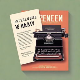 A captivating book cover for a guide on screenwriting, featuring a typewriter, a film reel, and a classic Hollywood sign in the background