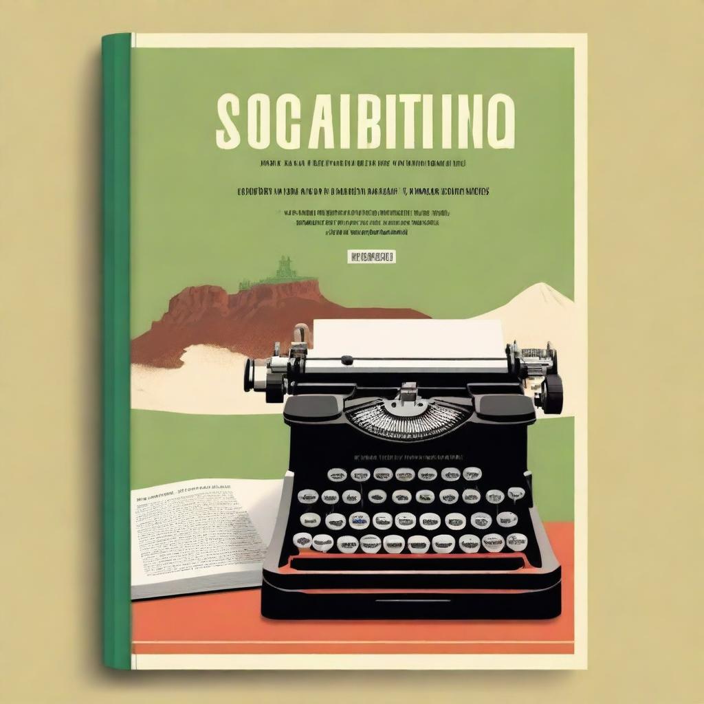 A captivating book cover for a guide on screenwriting, featuring a typewriter, a film reel, and a classic Hollywood sign in the background