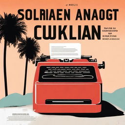 A captivating book cover for a guide on screenwriting, featuring a typewriter, a film reel, and a classic Hollywood sign in the background