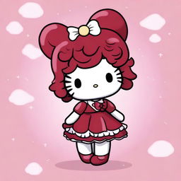 A Hello Kitty character with short, curly, reddish hair