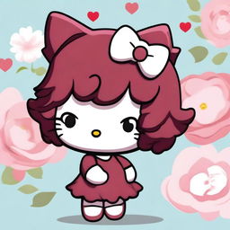 A Hello Kitty character with short, curly, reddish hair