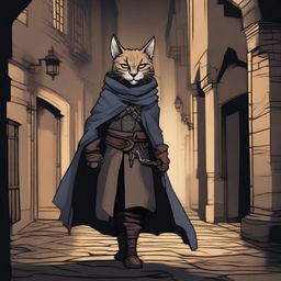 A detailed illustration of a Tabaxi lynx rogue, a feline humanoid character with lynx features