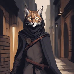 A detailed illustration of a Tabaxi lynx rogue, a feline humanoid character with lynx features