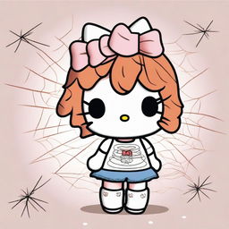 Create an image of Hello Kitty with short, curly, dark copper hair