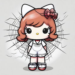 Create an image of Hello Kitty with short, curly, dark copper hair