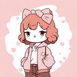 A Hello Kitty character with short, curly, dark copper hair