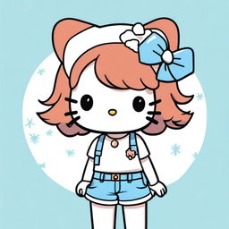 A Hello Kitty character with short, curly, dark copper hair