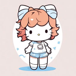 A Hello Kitty character with short, curly, dark copper hair