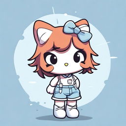 A Hello Kitty character with short, curly, dark copper hair