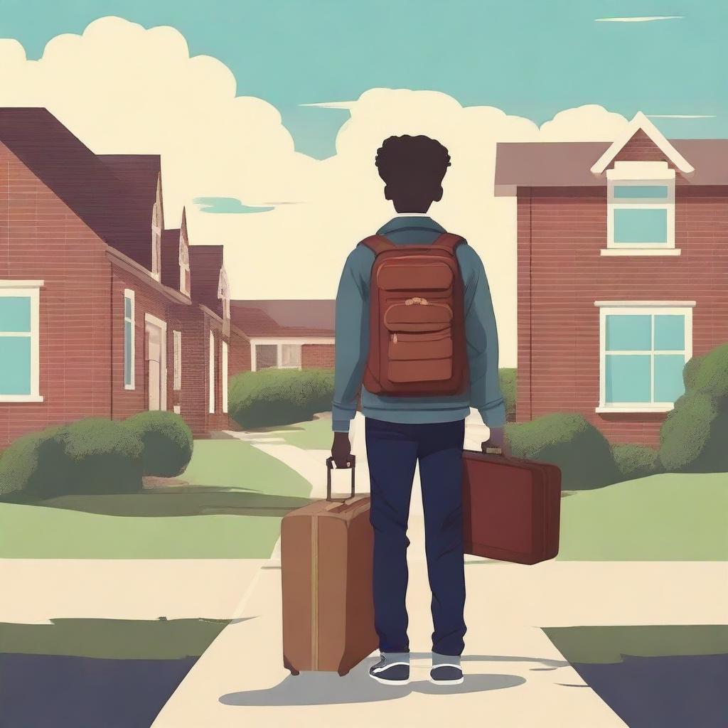 Create a movie poster featuring a high school student carrying a suitcase, leaving home