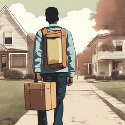 Create a movie poster featuring a high school student carrying a suitcase, leaving home