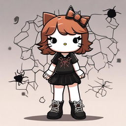 A Hello Kitty character with short, curly, dark copper hair