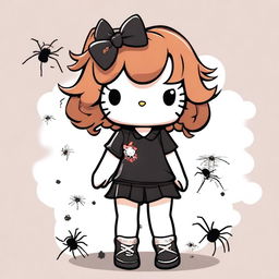 A Hello Kitty character with short, curly, dark copper hair