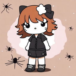 A Hello Kitty character with short, curly, dark copper hair