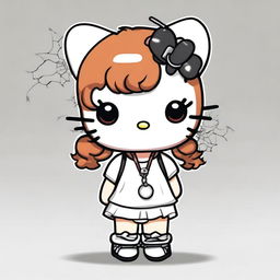 A Hello Kitty with short, curly, dark copper hair