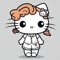 A Hello Kitty with short, curly, dark copper hair