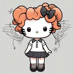 A Hello Kitty character with short, curly, dark copper hair