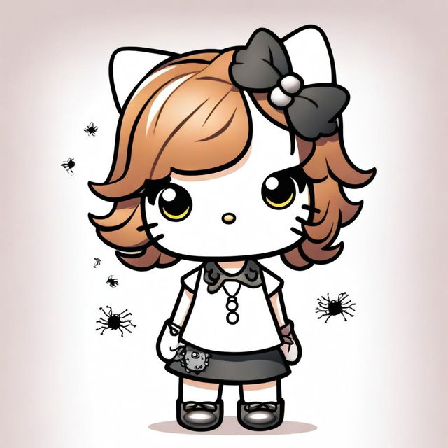 A Hello Kitty character with short, curly, dark copper hair