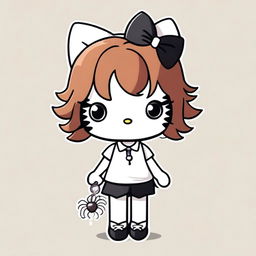 A Hello Kitty character with short, curly, dark copper hair