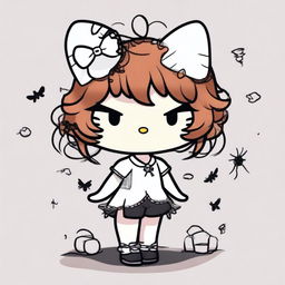 A Hello Kitty character with short, curly, dark copper hair