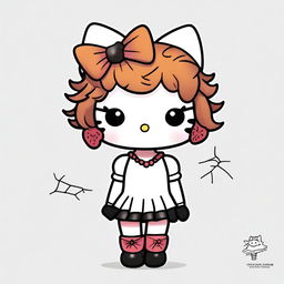 A Hello Kitty character with short, curly, dark copper hair