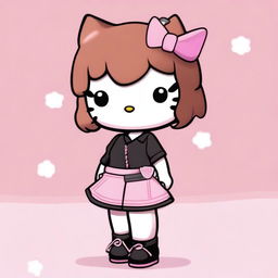 A Hello Kitty character with short, curly, dark copper hair