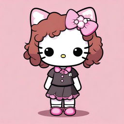 A Hello Kitty character with short, curly, dark copper hair