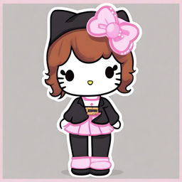 A Hello Kitty character with short, curly, dark copper hair