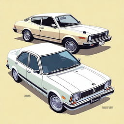 A detailed illustration of old Honda Civic models with the text 'mog