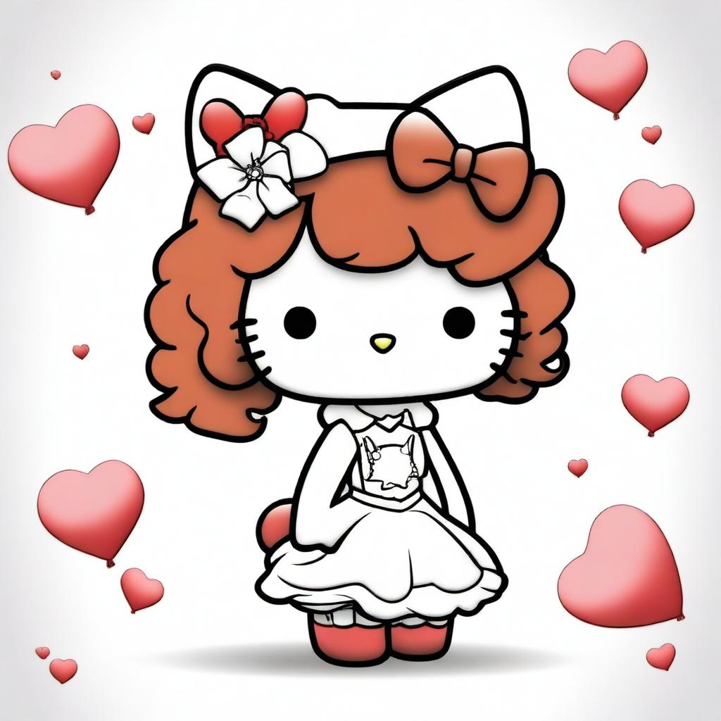 Create an image of Hello Kitty wearing a white dress