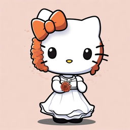 Create an image of Hello Kitty wearing a white dress