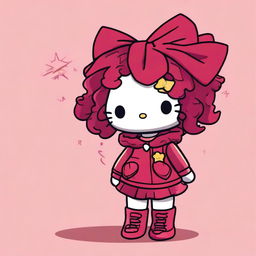 A Hello Kitty character with short, curly, dark copper hair, dressed as Stargirl and a fan of The Weeknd