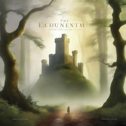 A captivating novel cover featuring a mysterious forest with a winding path leading to an ancient castle in the distance