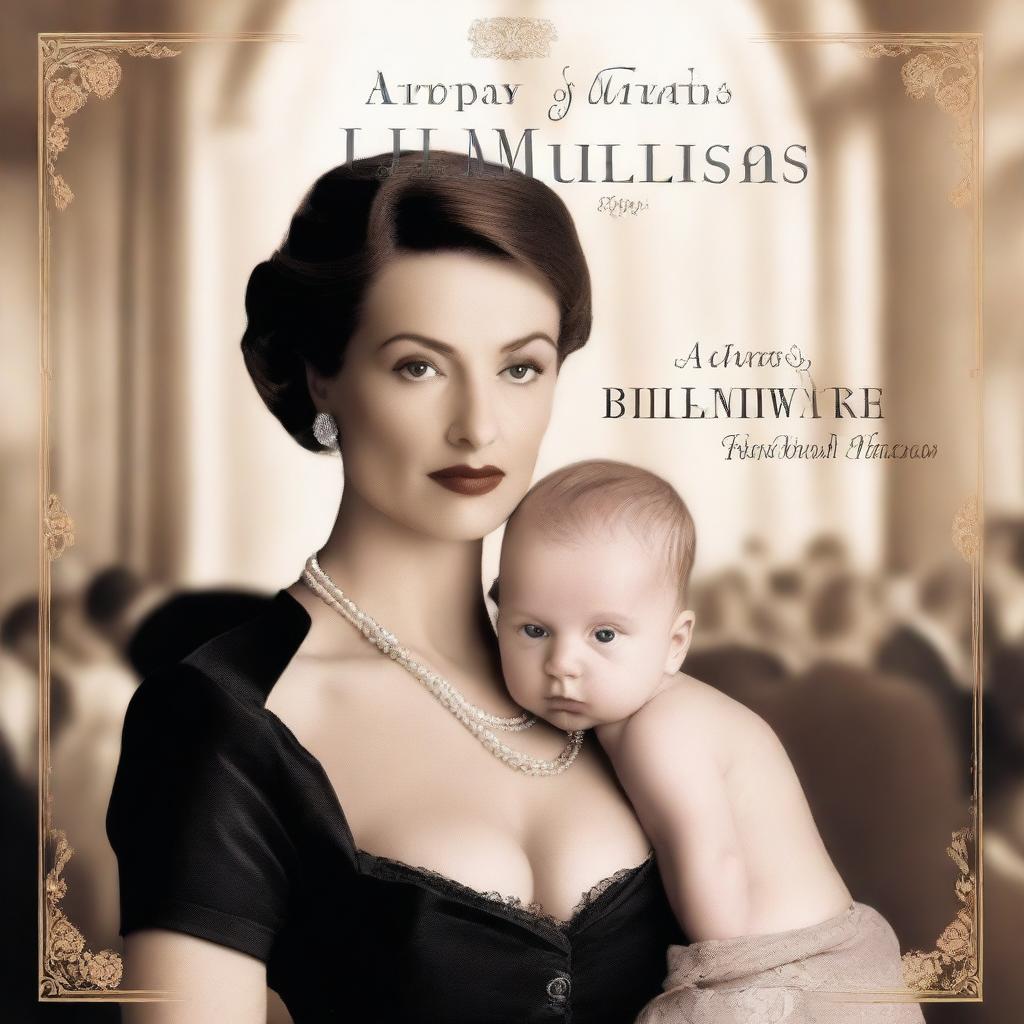 A photo of a sophisticated lady holding a baby in her arms, with a luxurious setting in the background
