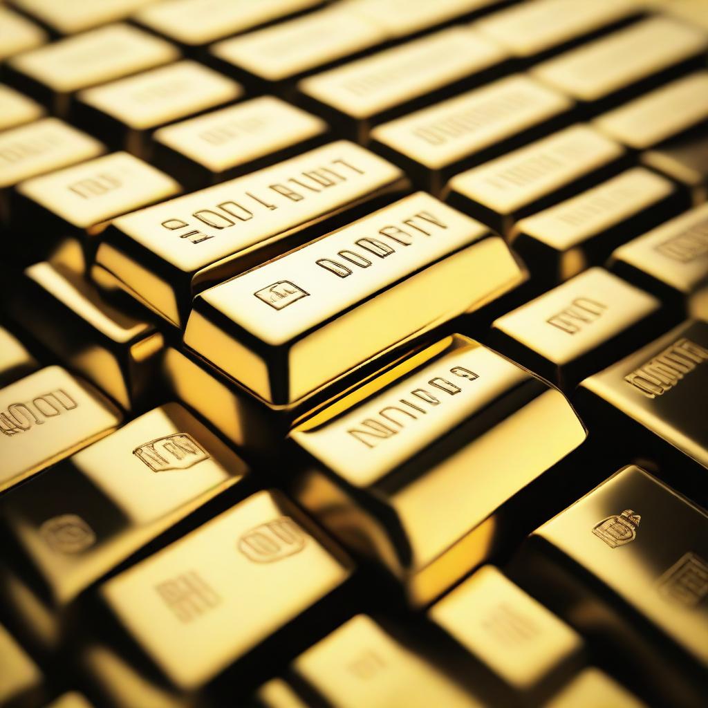 An image of gold, depicting shiny gold bars stacked neatly on top of each other