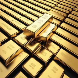 An image of gold, depicting shiny gold bars stacked neatly on top of each other