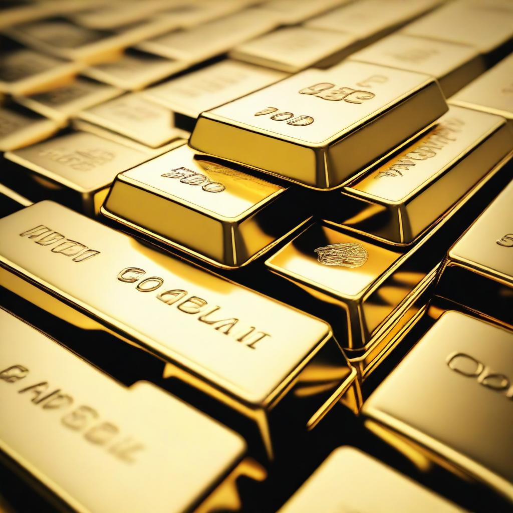 An image of gold, depicting shiny gold bars stacked neatly on top of each other