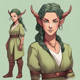 A 29-year-old Tiefling with marble-textured skin that is a mix of green and red