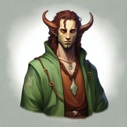 A Tiefling about 29 years old with a unique marble-textured skin tone that mixes green and red