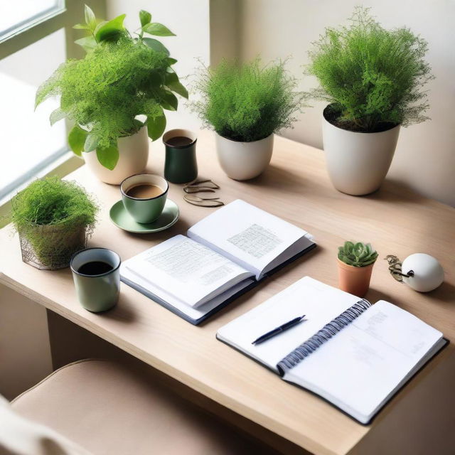 A neutral, abstract view looking down at a teacher's desk