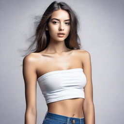 A girl wearing a tube top