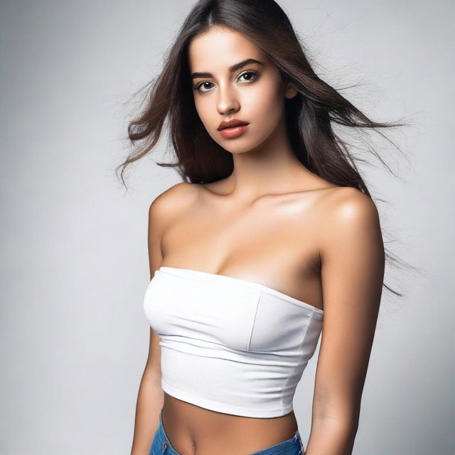 A girl wearing a tube top