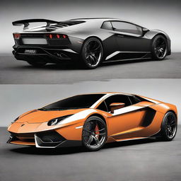 Create an image that combines the sleek design of a Lamborghini Aventador with the muscular build of a Dodge Challenger