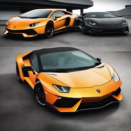 Create an image that combines the sleek design of a Lamborghini Aventador with the muscular build of a Dodge Challenger