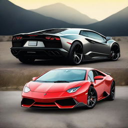 Create an image of a car that is a hybrid between a Lamborghini Aventador and a Dodge Challenger